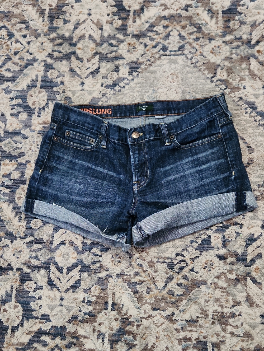 J Crew Hipslung Dark Wash Denim Rolled Cuff Shorts